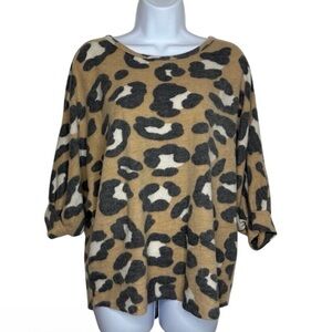 Chris & Carol Leopard Print Dolman Sweater SzS Made in the US Mobwife Cozy Fall